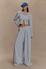 Aspen Gathered Wide Leg Jogger - Light Grey Marle