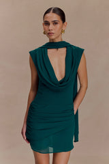 Giulia Chiffon Draped Mini Dress - Dark Emerald