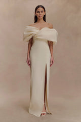 Angelica Taffeta Off Shoulder Bridal Gown - Soft Beige
