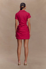 Tarryn Collared Cotton Mini Dress - Dragonfruit