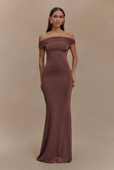 Kinsley Slinky Maxi Dress With Hardware - Chocolate