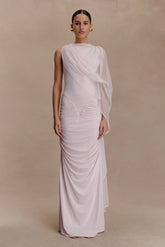 Amandine Ruched Slinky Maxi Dress - Pale Pink