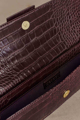 Jessica Faux Leather Crocodile Clutch - Burgundy