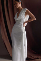Giulia Chiffon Draped Maxi Dress - White