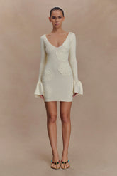 Amari Knit Crochet Knit Mini Dress - Ivory