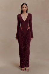 Louanne Slinky Long Sleeve Maxi Dress - Burgundy