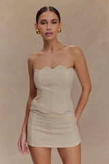 Oakley Strapless Scallop Denim Top - Stone Wash