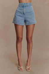 Kylee Embroidered Shorts - Mid Blue