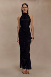 Matilda Ruched Mesh Maxi Skirt - Black