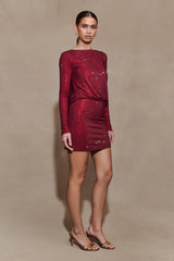 Darius Diamante Cowl Mini Dress - Wine