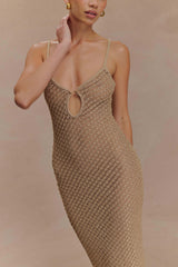 Raelynn Metallic Knit Fringe Midi Dress - Gold