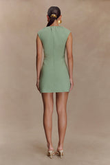 Ariana Pleated Neck Mini Dress - Sage