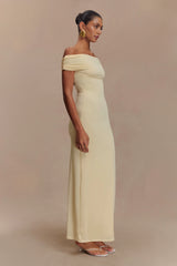 Imogen Off Shoulder Slinky Maxi Dress - Lemon