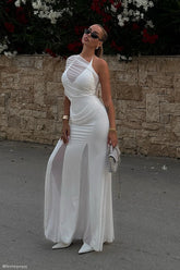 Gabrielle Slinky And Mesh Maxi Dress - White