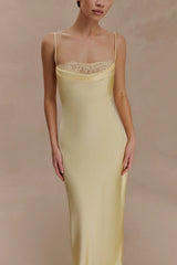 Isadora Lace & Satin Maxi Dress - Lemon