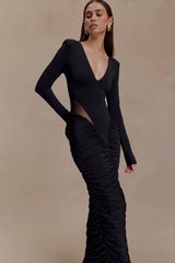 Louanne Slinky Long Sleeve Maxi Dress - Black