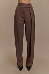 Penelope Pleated High Waisted Pants - Chocolate