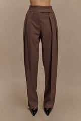 Penelope Pleated High Waisted Pants - Chocolate