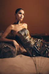 Clemence Plisse Maxi Dress - Gold