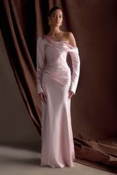 Iris Long Sleeve Satin Maxi Dress - Soft Pink