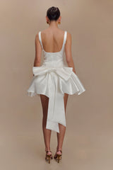 Felicia Satin Mini Dress With Bow - White