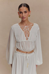 Carlie Chiffon Cross Tie Top - Ivory