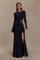 Megan Slinky And Mesh Maxi Dress - Black