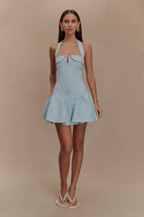 Calipso Halter Mini Dress - Cornflower Blue