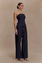 Monte Strapless Denim Corset - Washed Indigo Blue