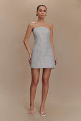 Gala Strapless Tweed Mini Dress - Silver