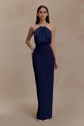 Elina Satin Necklace Maxi Dress - Navy