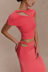 Haven Slinky Twist Midi Skirt - Coral