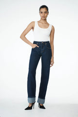 Kirralee Straight Leg Cuffed Jeans - Indigo Blue