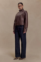Curtis Faux Leather Bomber Jacket - Dark Chocolate