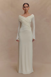 Therese Off Shoulder Ruched Maxi Dress - Ivory