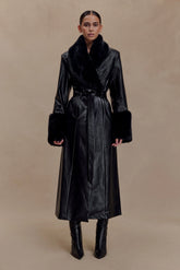 Bec Faux Leather Trench Coat With Faux Fur - Black