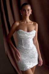Nala Strapless Sequin Mini Dress - White