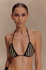 Corrie Crochet Tie Up Bikini Top - Black And Neutral Stripe