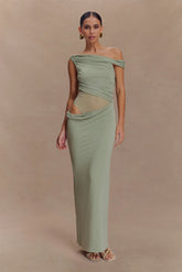 Callen One Shoulder Slinky Maxi Dress - Sage