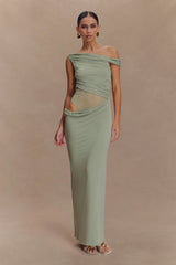 Callen One Shoulder Slinky Maxi Dress - Sage
