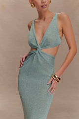 Gracelyn Twisted Metallic Knit Maxi Dress - Aqua