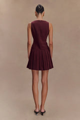 Mackenzie Sleeveless Pleated Mini Dress - Mahogany