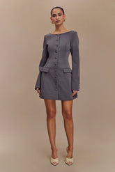 Jolie Boat Neck Suiting Mini Dress - Charcoal Grey