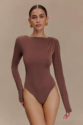 Elsie Shoulder Pad Bodysuit - Chocolate