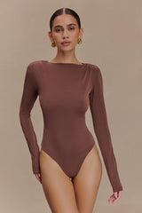 Elsie Shoulder Pad Bodysuit - Chocolate