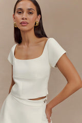 Ellis Cap Sleeve Longline Suiting Top - Ivory