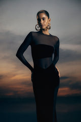 Davina Velvet And Mesh Maxi Dress - Black