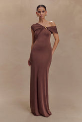 Ashford Asymmetrical Slinky Maxi Dress - Chocolate