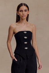 Arla Button Up Corset Top - Black