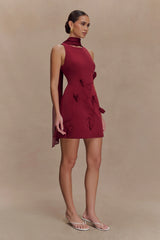 Skyler Suiting Embroidered Mini Dress - Wine